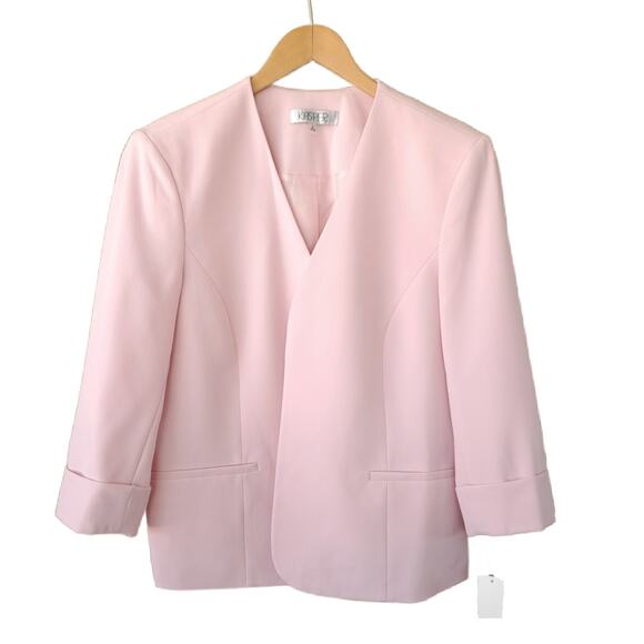 NEW Kasper Pastel Pink Collarless 3/4 Sleeve Open Front Jacket 18 Blazer Spring - Picture 8 of 10